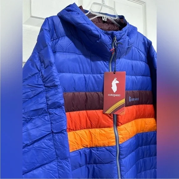 Cotopaxi Men’s XXL Fuego Hooded Down Puffer Jacket Blue Violet Stripes NWT - Picture 2 of 14